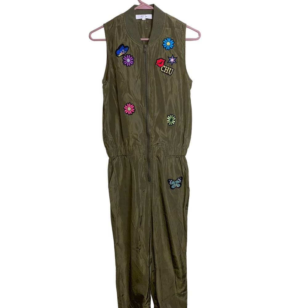 OLIVE GREEN JUMPSUIT WITH PATCHES SIZE SMALL